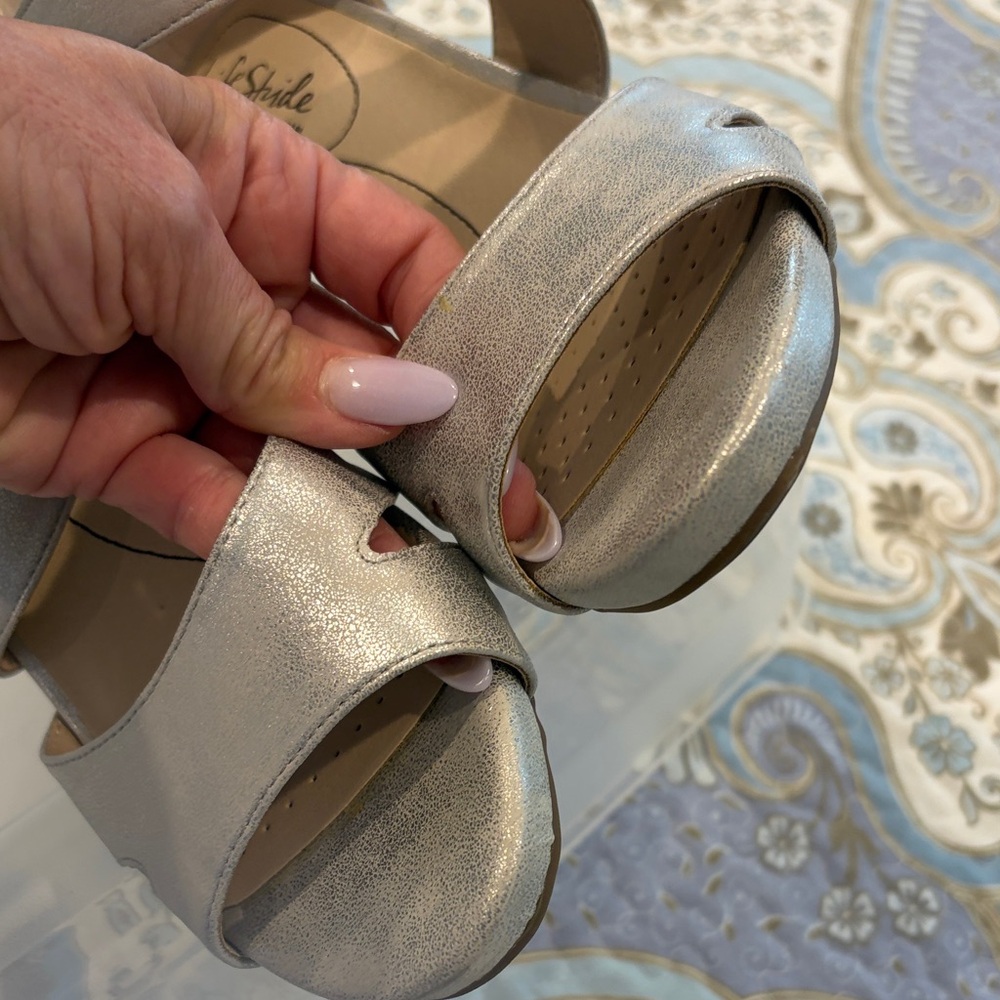 Life Stride Metallic Silver Crossover Dress Heels - Picture 6 of 9